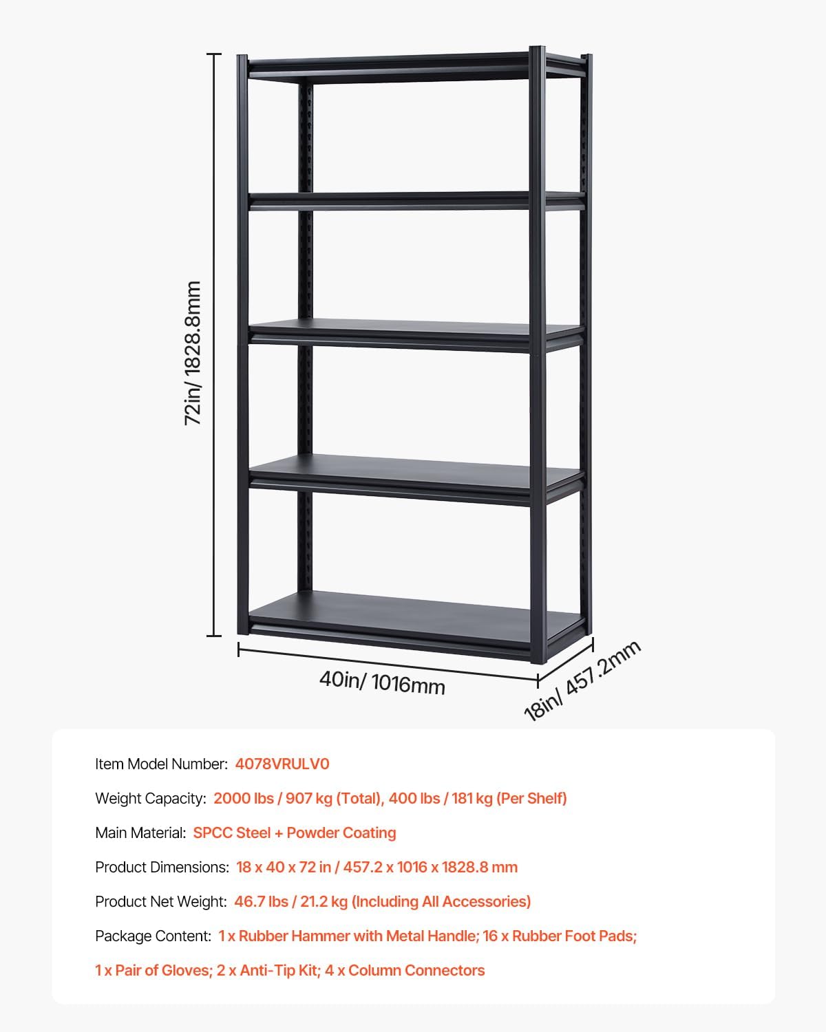 5-Tier Metal Storage Shelf ⚒️ – 2000 lbs Load, Adjustable Design
