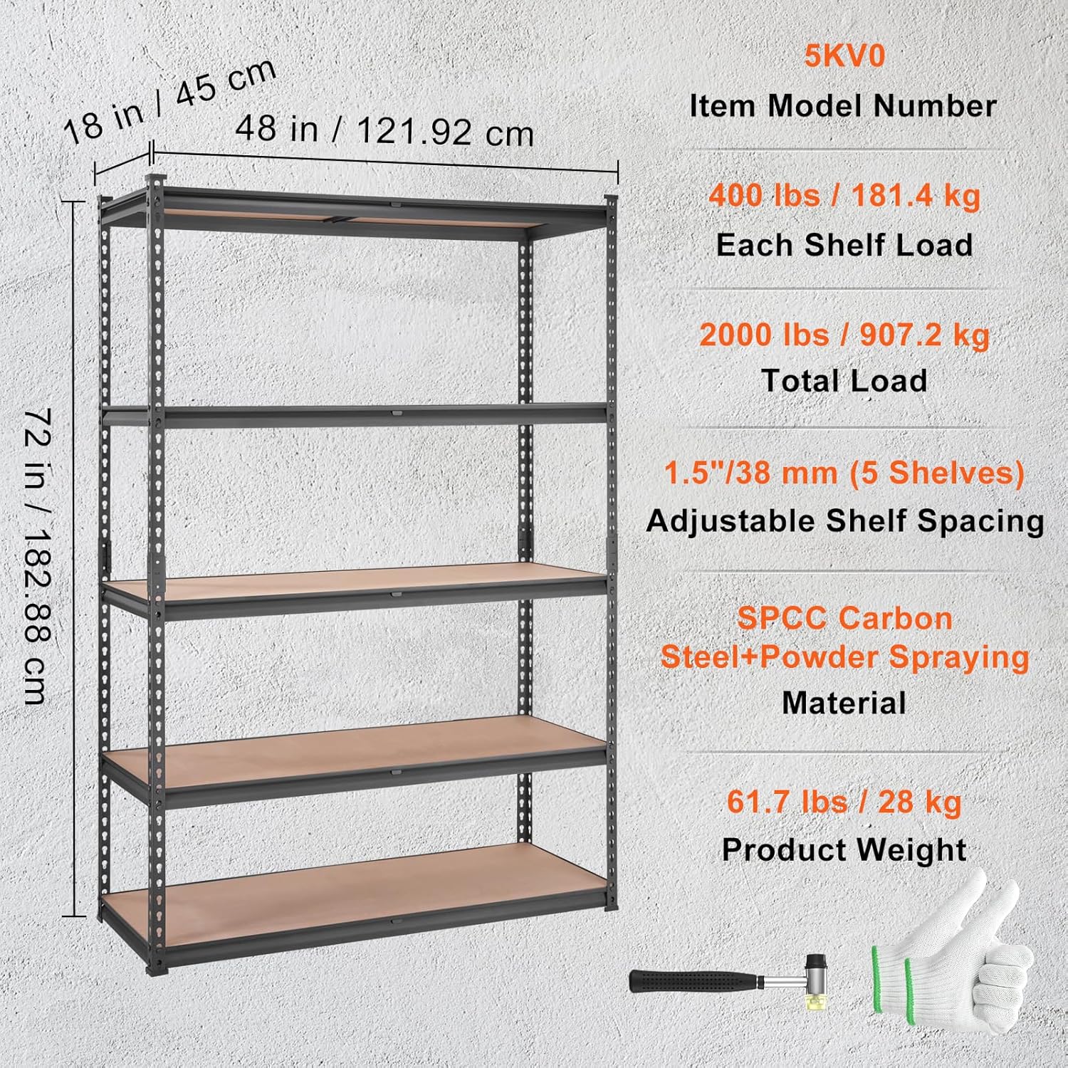 5-Tier Metal Storage Shelf ⚒️ – 2000 lbs Load, Adjustable Design