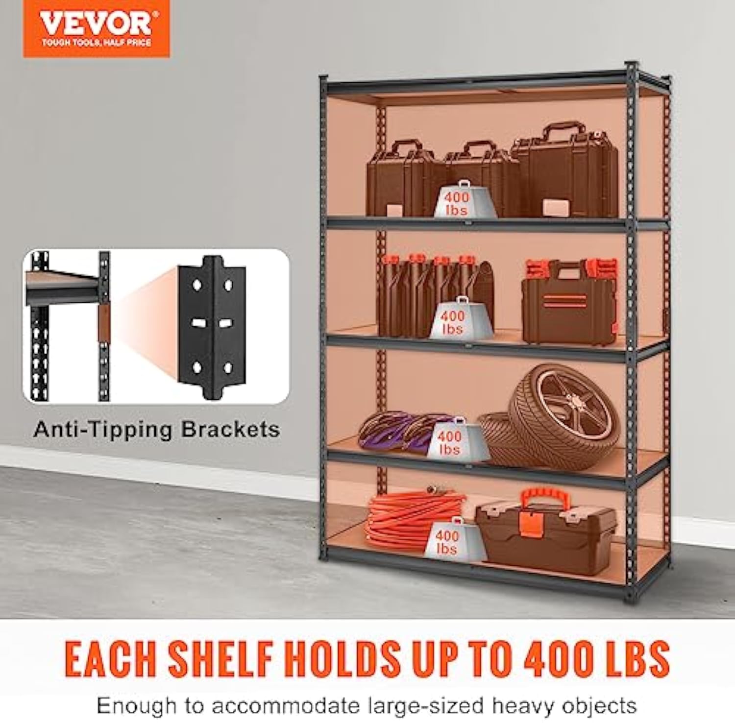 5-Tier Metal Storage Shelf ⚒️ – 2000 lbs Load, Adjustable Design